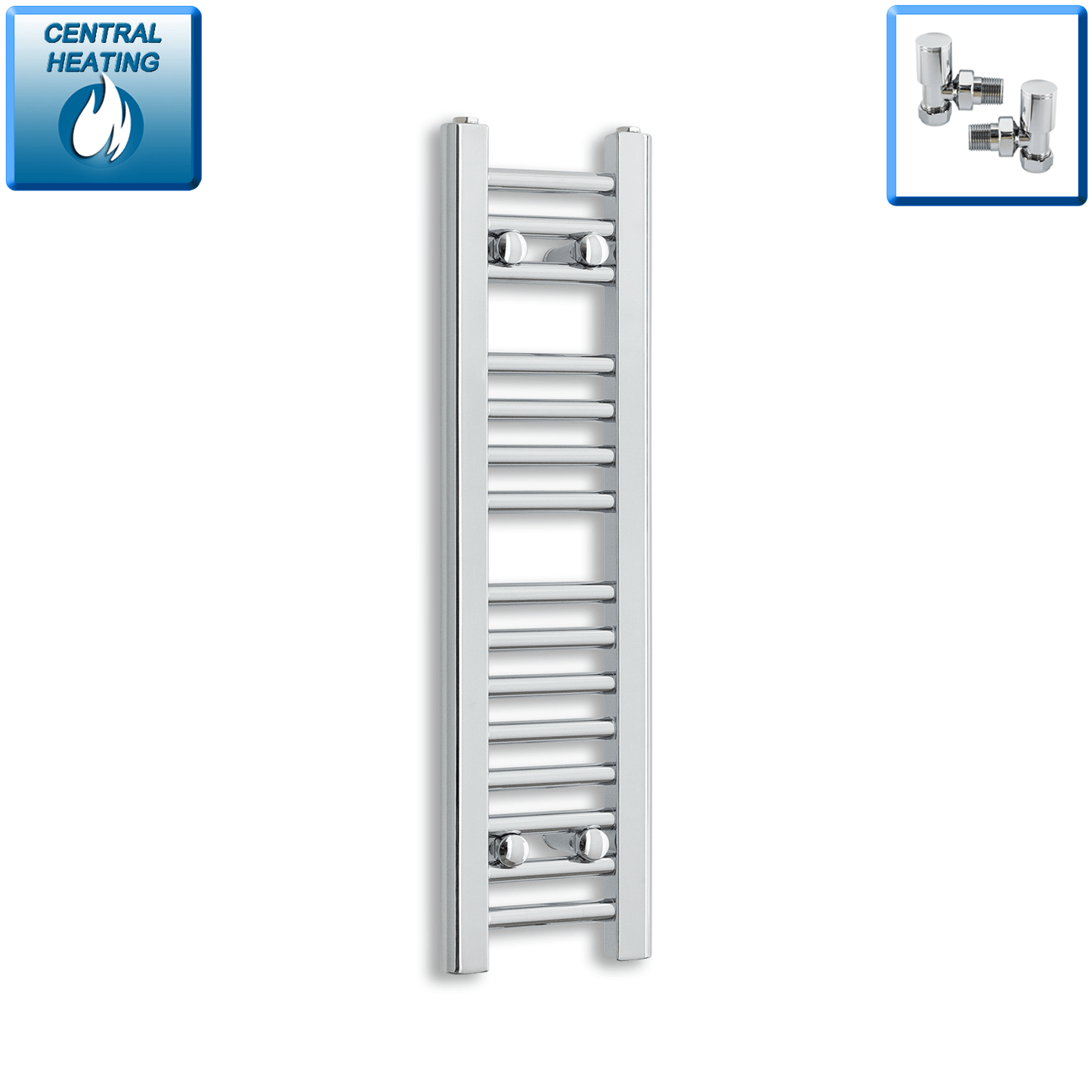 With Angled Valve 200mm Wide 800mm High Flat Chrome Heated Towel Rail Radiator