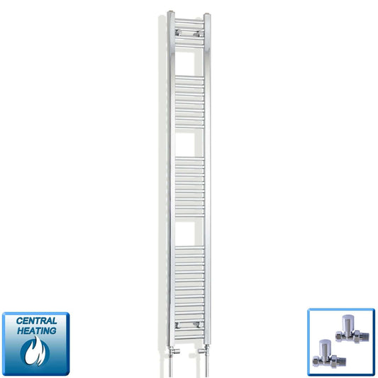 With Straight Valve 250 Width x 1800 Height Flat Chrome Heated Towel Rail