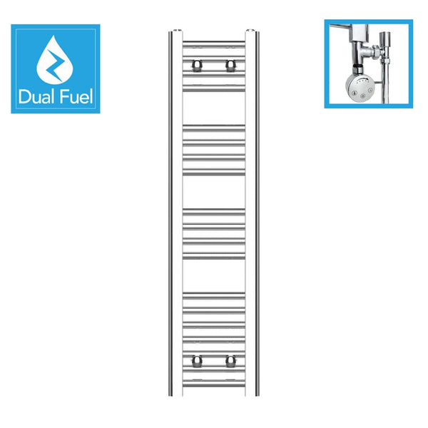 250 x 1000mm Chrome Dual Fuel Flat Heated Towel Rail