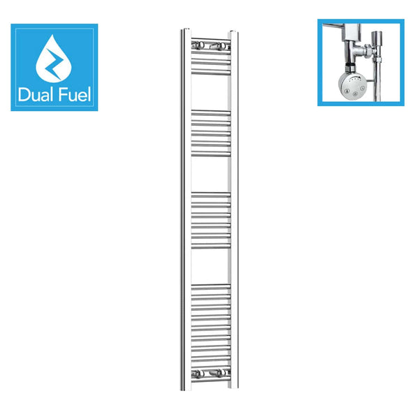 250 x 1400 Chrome Dual Fuel Flat Heated Towel Rail