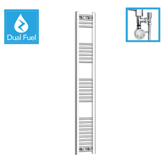 250 x 1600 Chrome Dual Fuel Flat Heated Towel Rail