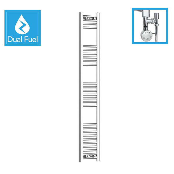 250 x 1600 Chrome Dual Fuel Flat Heated Towel Rail
