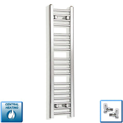 With Angled Valve 250mm Wide 1000mm High Flat Chrome Heated Towel Radiator