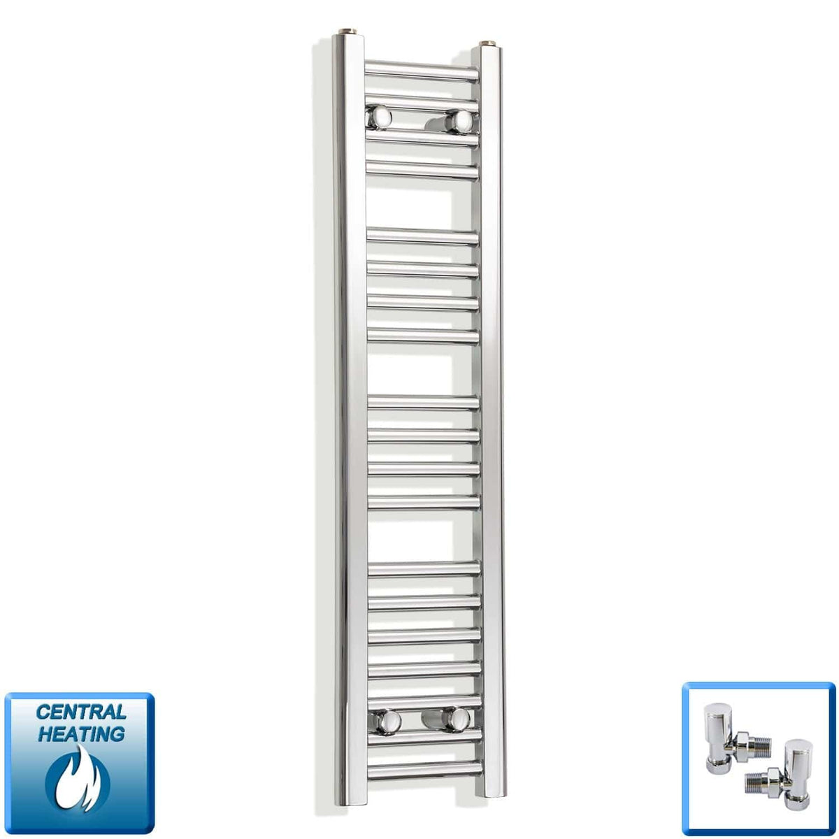 With Angled Valve 250mm Wide 1000mm High Flat Chrome Heated Towel Radiator