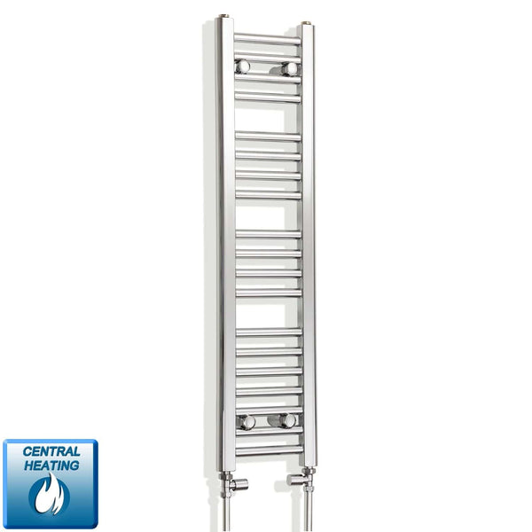 With Straight Valve 250mm Wide 1000mm High Flat Chrome Heated Towel Radiator