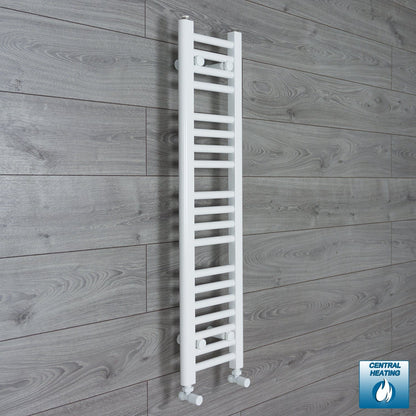 With Angled Valve 250mm Wide 1000mm High Straight White Heated Towel Rail