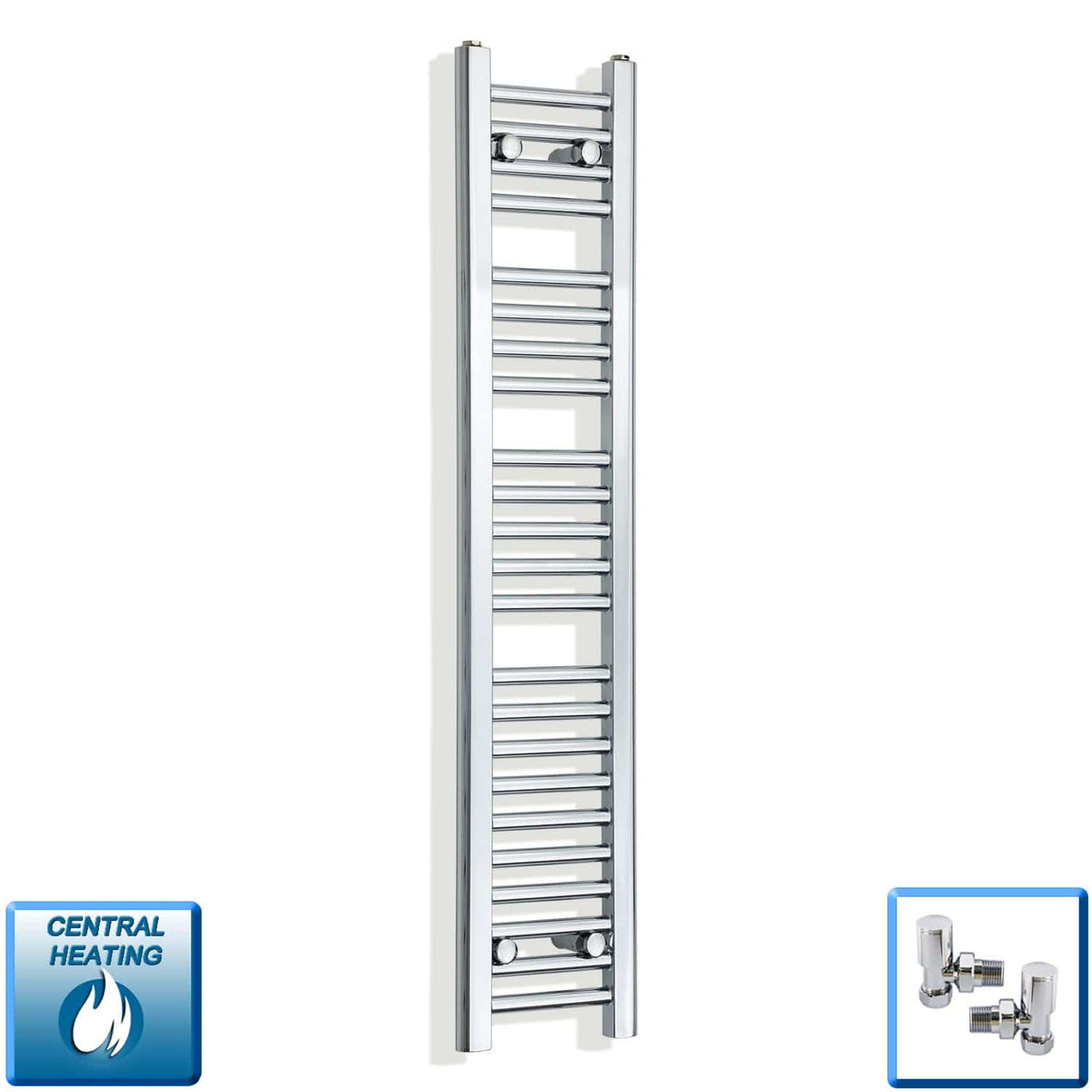 With Angled Valve 250mm Wide 1200mm High Flat Chrome Towel Rail Radiator