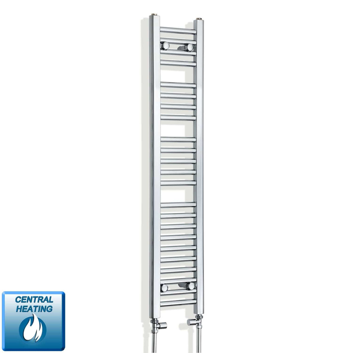 With Straight Valve 250mm Wide 1200mm High Flat Chrome Towel Rail Radiator