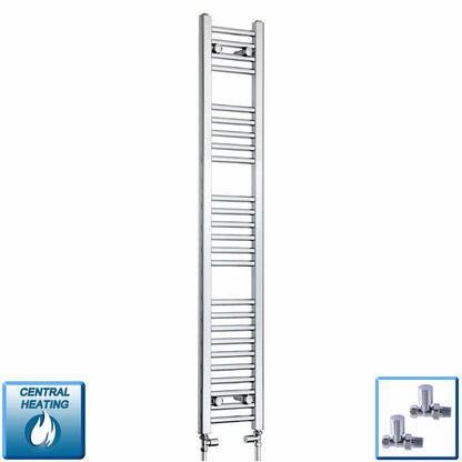 With Straight Valve 250mm Wide 1400mm High Flat Chrome Heated Towel Rail Radiator