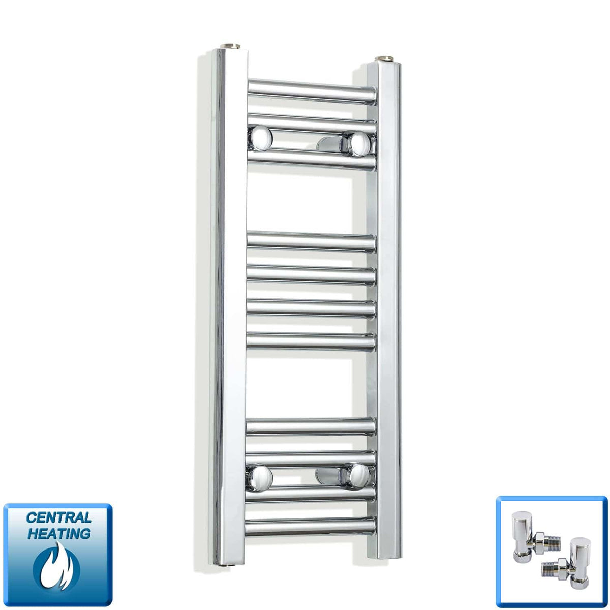 With Angled Valve 250mm Wide 600mm High Flat Chrome Heated Towel Rail Radiator