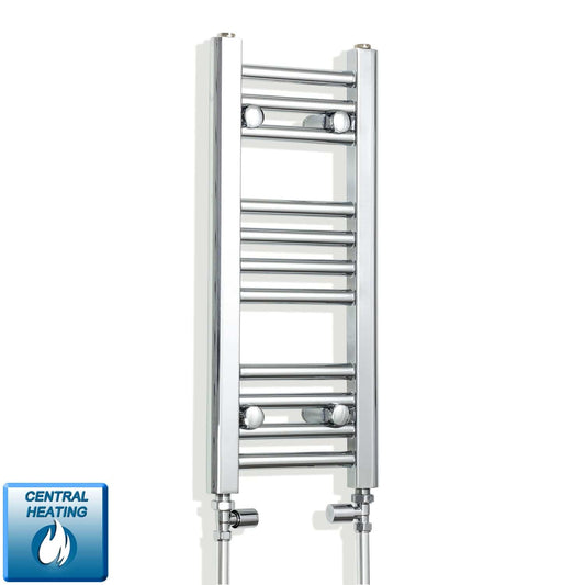 With Straight Valve 250mm Wide 600mm High Flat Chrome Heated Towel Rail Radiator