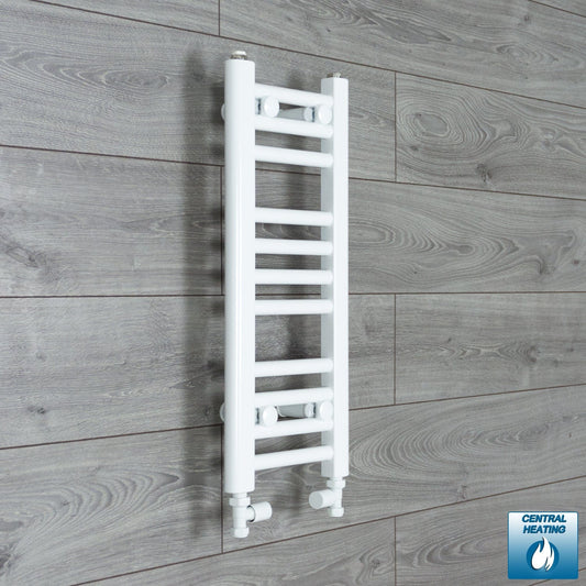 With Straight Valve 250mm Wide 600mm High Flat White Heated Towel Rail Radiator