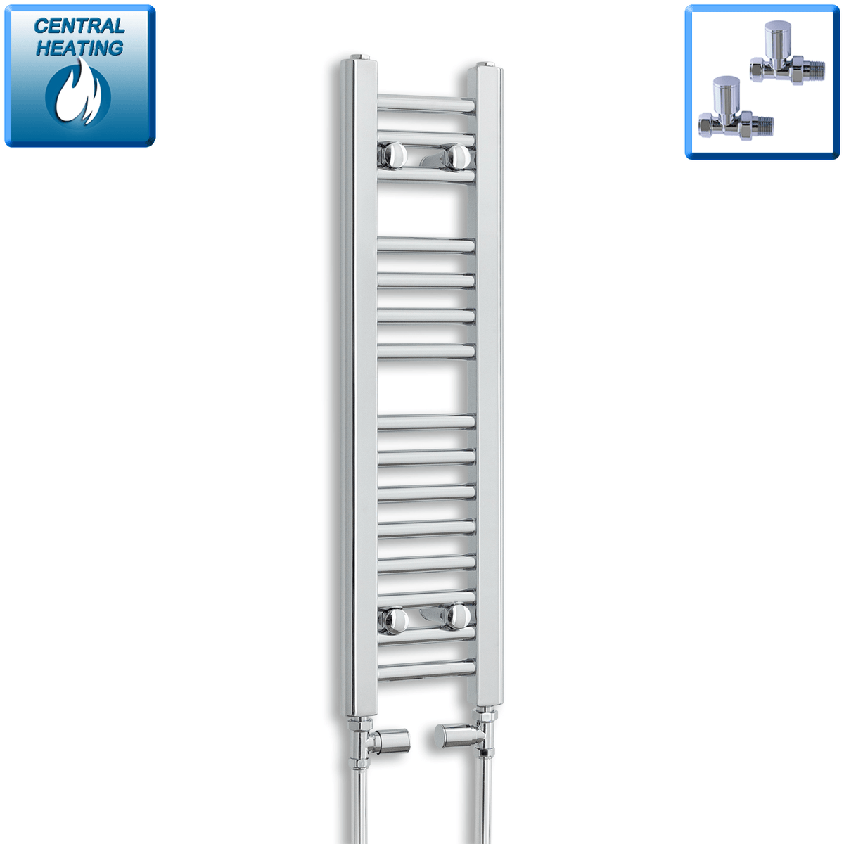 With Straight Valve 250mm Wide 800mm High Flat Chrome Heated Towel Rail Radiator
