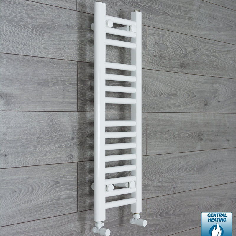 With Angled Valve 250mm Wide 800mm High Flat White Heated Towel Rail Radiator