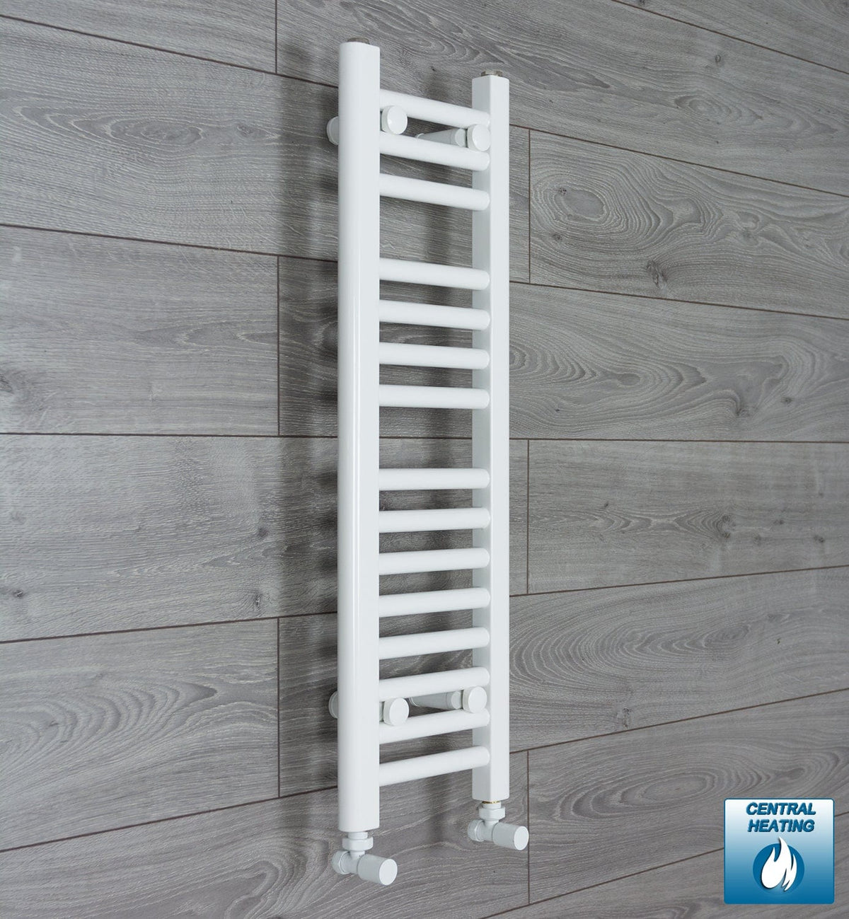 With Angled Valve 250mm Wide 800mm High Flat White Heated Towel Rail Radiator