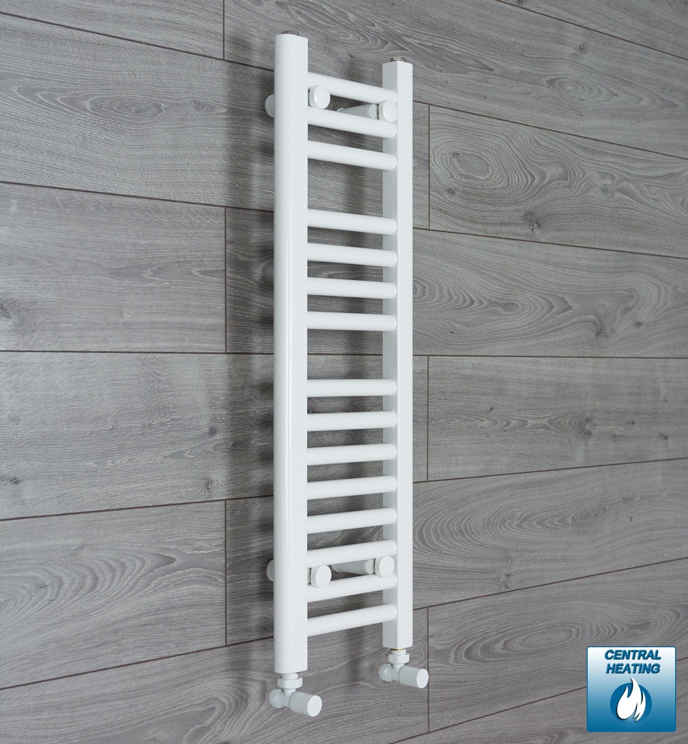 With Angled Valve 250mm Wide 800mm High Flat White Heated Towel Rail Radiator