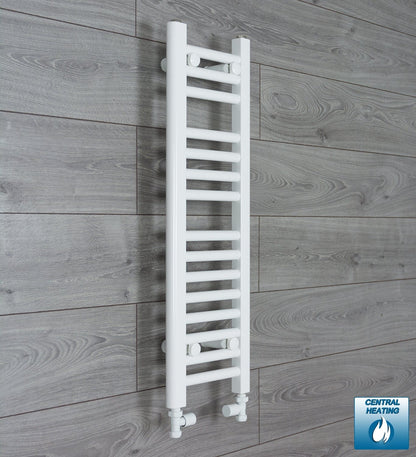 With Straight Valve 250mm Wide 800mm High Flat White Heated Towel Rail Radiator