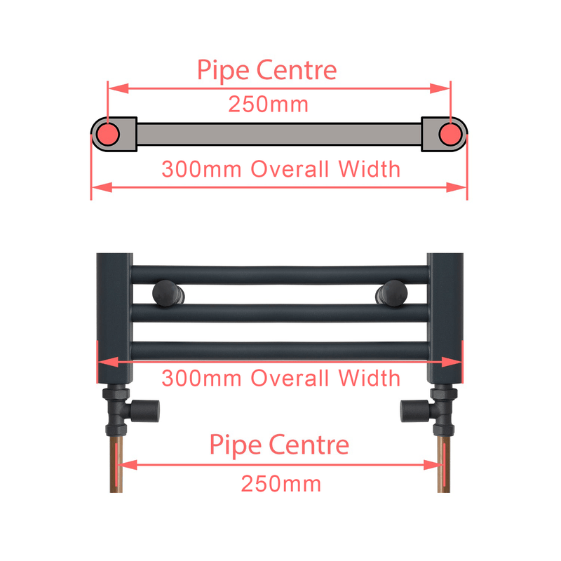 300 x 1000 Chrome Dual Fuel Flat Heated Towel Rail