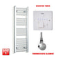 Thermostatic Element + Booster Timer 300 x 1000 Flat Chrome Pre-Filled Electric Towel Radiator