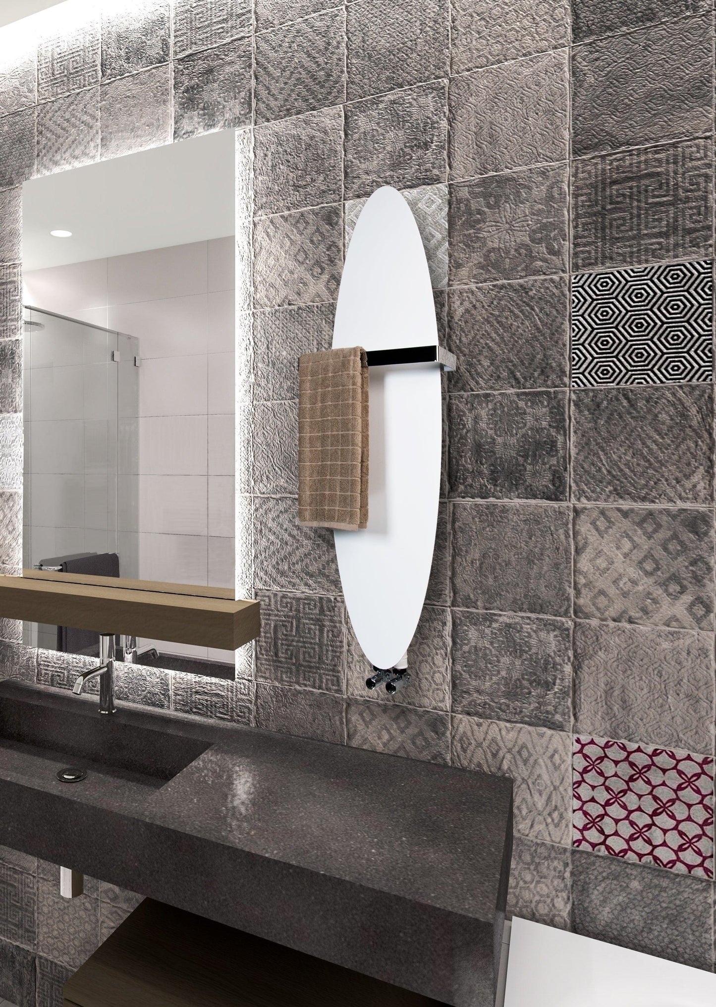 300 x 1000 White Designer Heated Towel Rail Surf Style HTR