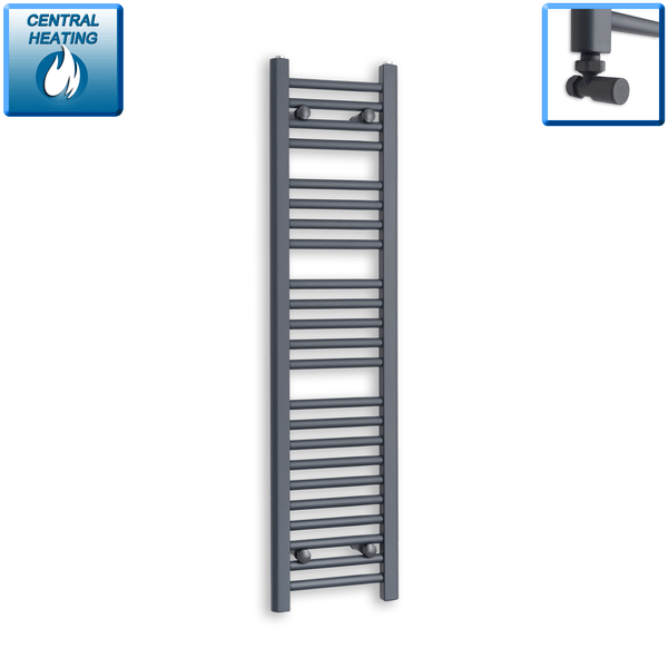 With Angled Valve 300 x 1200mm Flat Anthracite Sand Grey Heated Towel Radiator