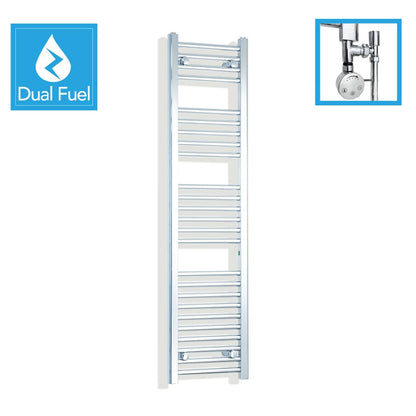 300 x 1400 Chrome Dual Fuel Flat Heated Towel Rail