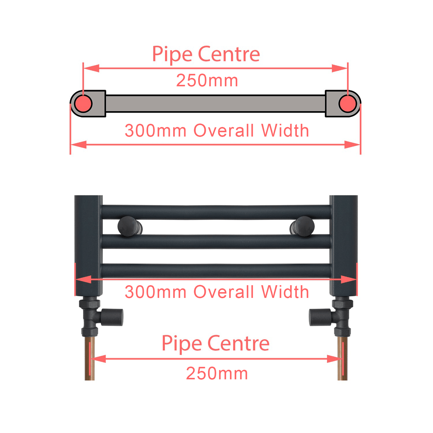 300 x 1400 Chrome Dual Fuel Flat Heated Towel Rail