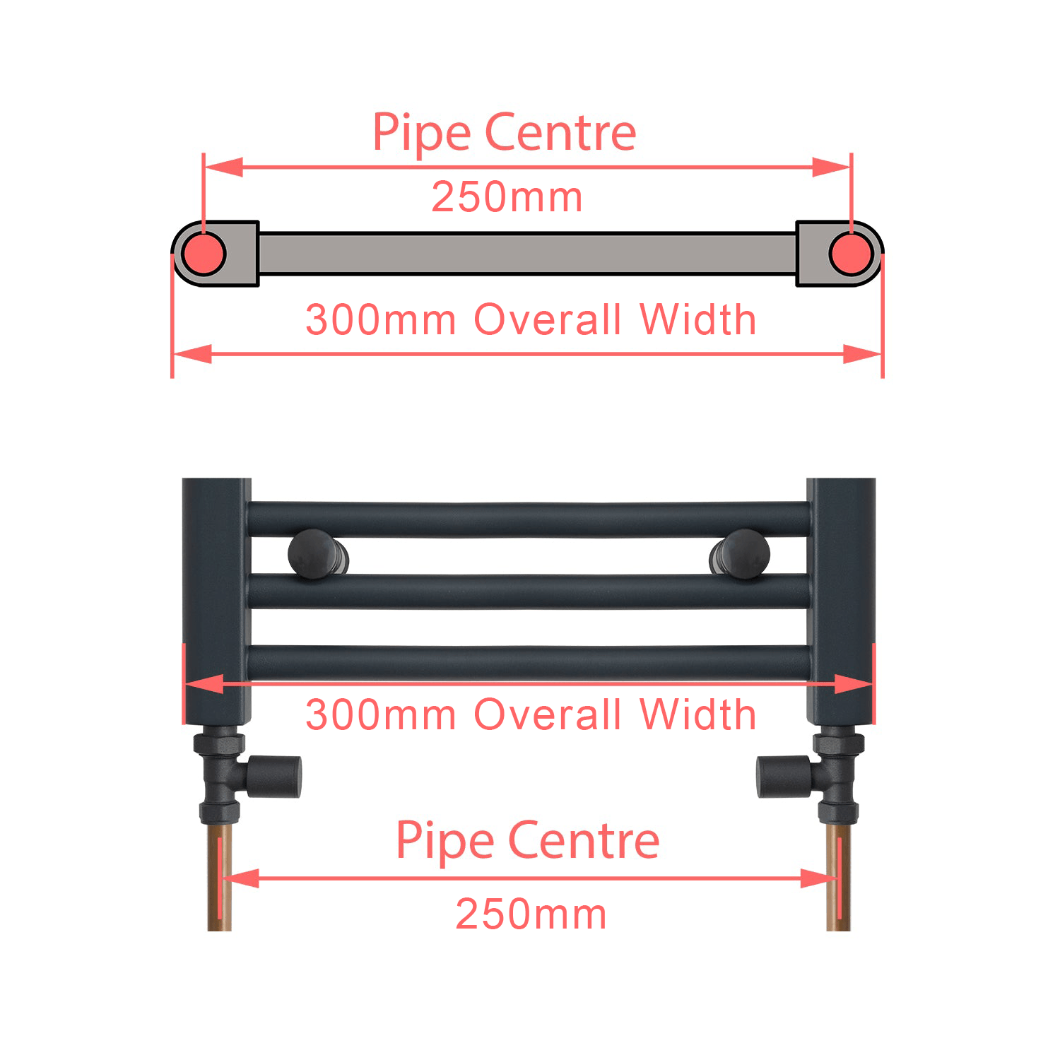 300 x 1400 Chrome Dual Fuel Flat Heated Towel Rail