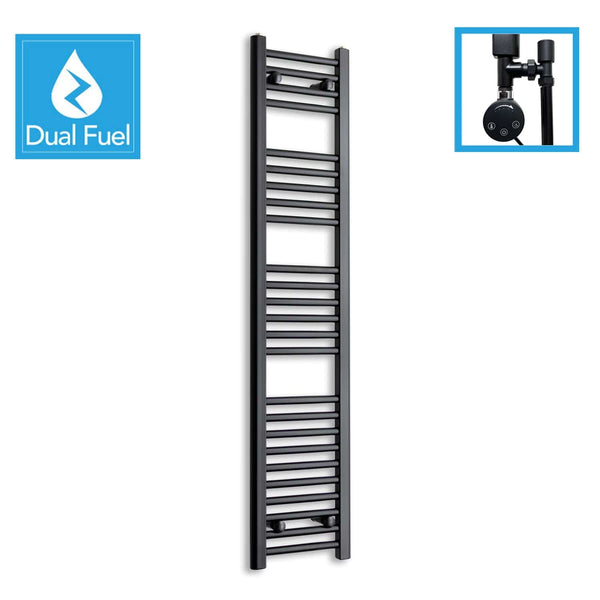 300 x 1400 Dual Fuel Flat Black Heated Towel Rail