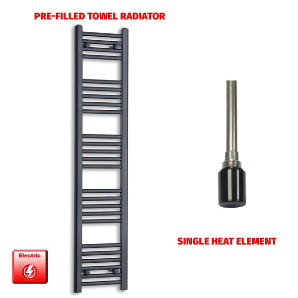 Single Heat Element 300 x 1400 Flat Black Pre-Filled Electric Towel Radiator HTR