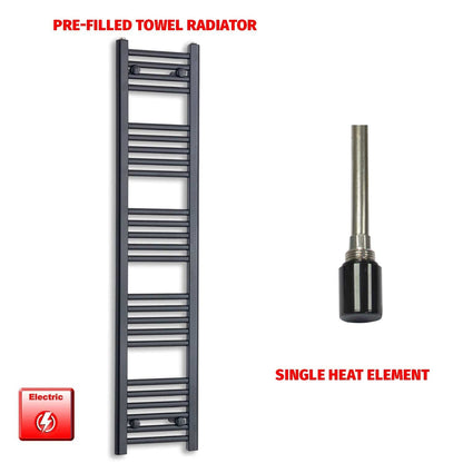 Single Heat Element 300 x 1400 Flat Black Pre-Filled Electric Towel Radiator HTR