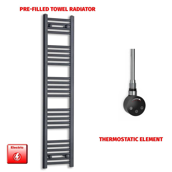 Thermostatic Element 300 x 1400 Flat Black Pre-Filled Electric Towel Radiator HTR