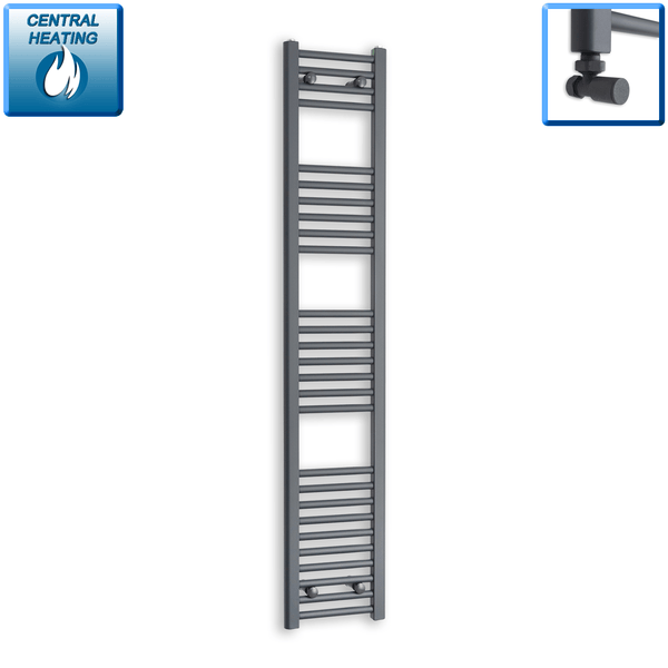 With Angled Valve 300 x 1600 Flat Anthracite Sand Grey Towel Rail Radiator