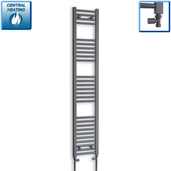 With Straight Valve 300 x 1600 Flat Anthracite Sand Grey Towel Rail Radiator