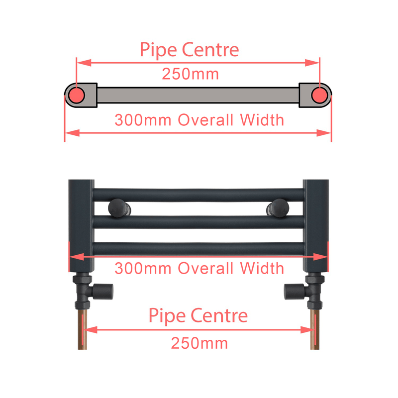 300 x 1800 Chrome Dual Fuel Flat Heated Towel Rail