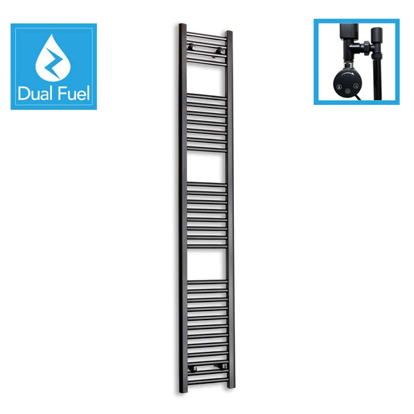 300 x 1800 Dual Fuel Flat Black Heated Towel Rail