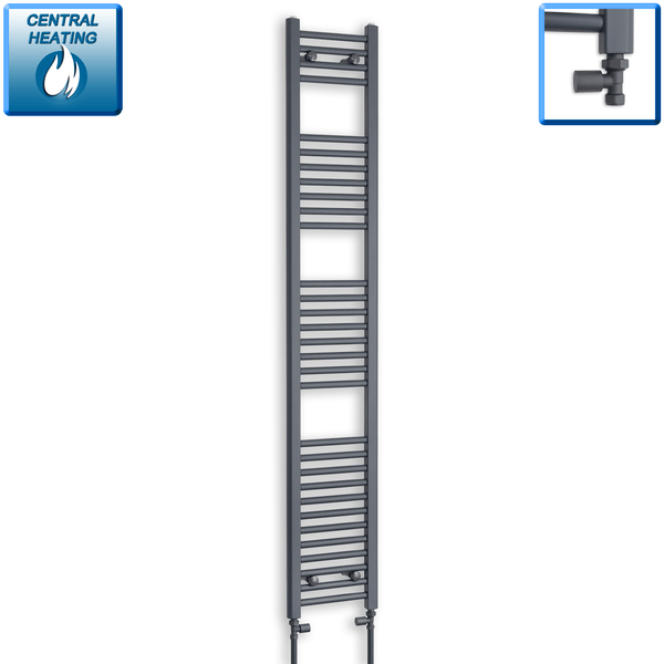 With Straight Valve 300 x 1800 Flat Anthracite Sand Grey Heated Towel Radiator