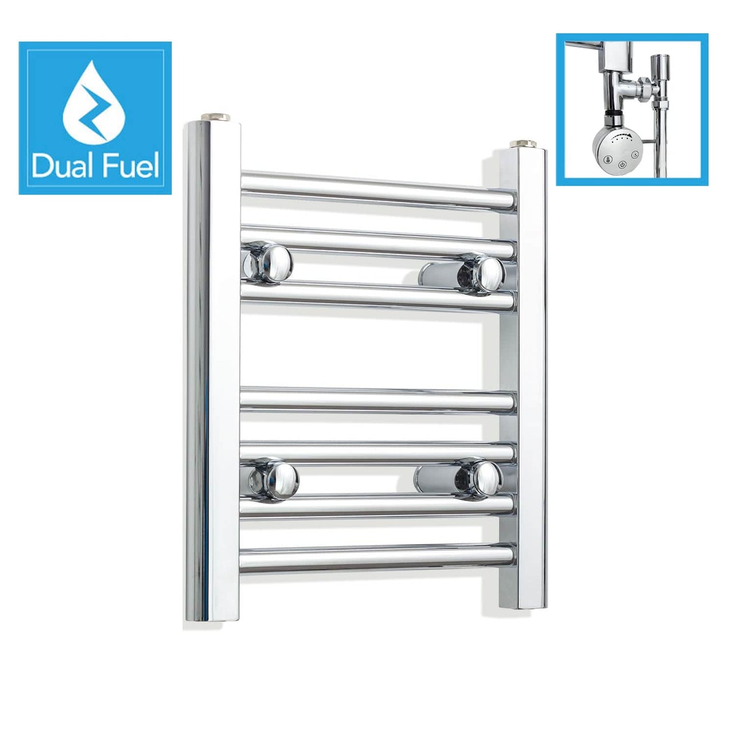 300 x 400 Chrome Dual Fuel Flat Heated Towel Rail
