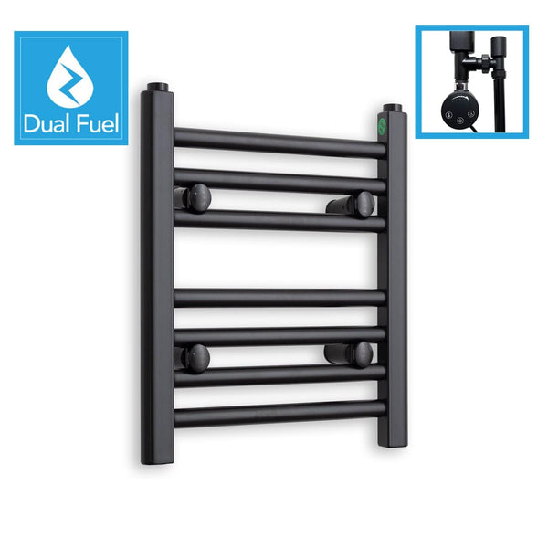 300 x 400 Dual Fuel Flat Black Heated Towel Rail