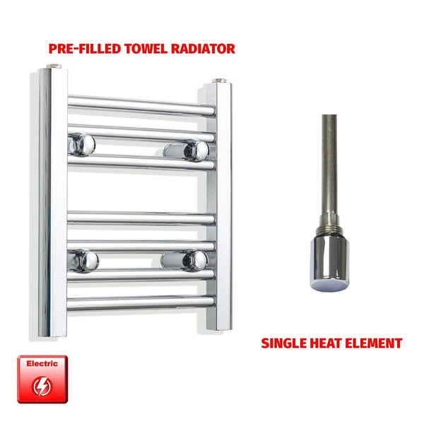 Single Heat Element 300 x 400mm Flat Chrome Pre-Filled Electric Towel Radiator