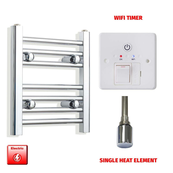 Single Heat Element + Wifi Timer 300 x 400mm Flat Chrome Pre-Filled Electric Towel Radiator