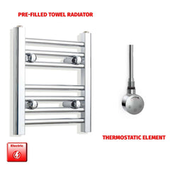 Thermostatic Element 300 x 400mm Flat Chrome Pre-Filled Electric Towel Radiator
