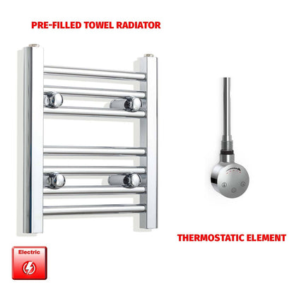 Thermostatic Element 300 x 400mm Flat Chrome Pre-Filled Electric Towel Radiator