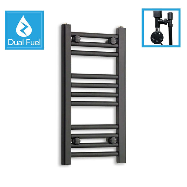 300 x 600 Dual Fuel Flat Black Heated Towel Rail