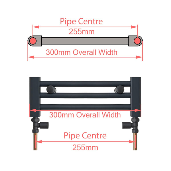 300 x 600 Flat Anthracite Sand Grey Heated Towel Rail