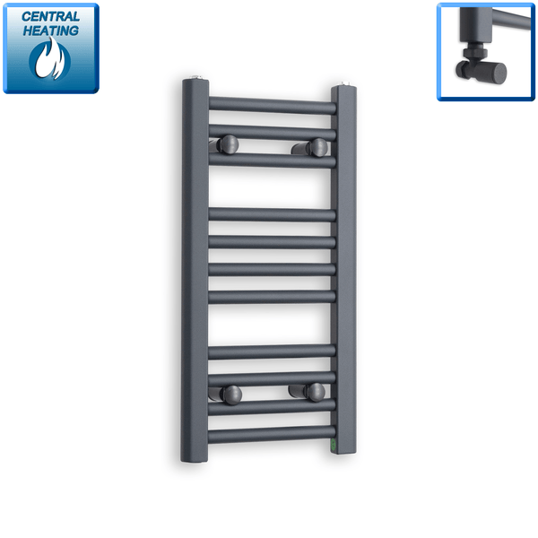 With Angled Valve 300 x 600 Flat Anthracite Sand Grey Heated Towel Rail