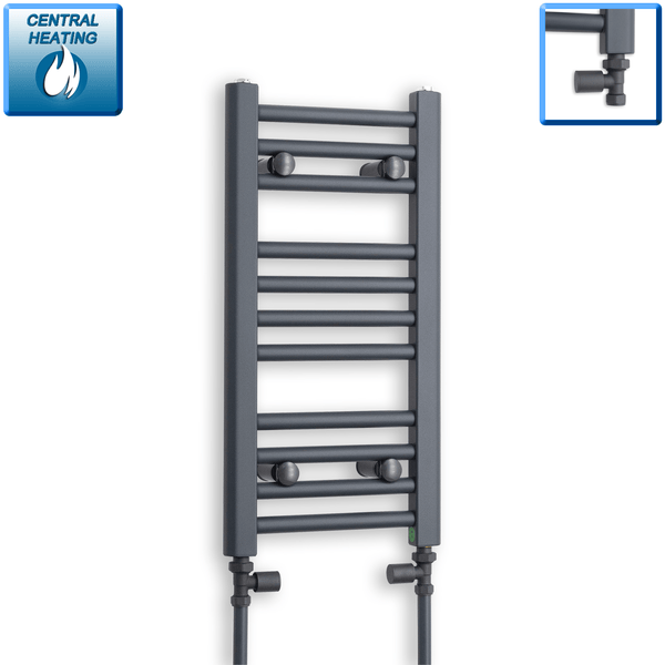 With Straight Valve 300 x 600 Flat Anthracite Sand Grey Heated Towel Rail