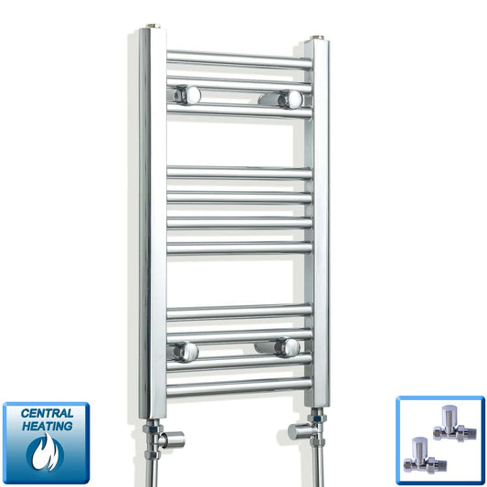 With Straight Valve 300 x 600mm High Flat Chrome Heated Towel Rail Radiator HTR