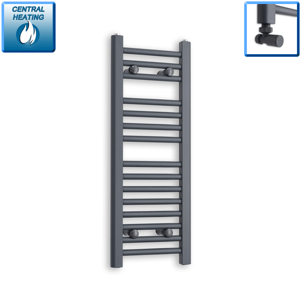 With Angled Valve 300 x 800 Flat Anthracite Sand Grey Heated Towel Radiator