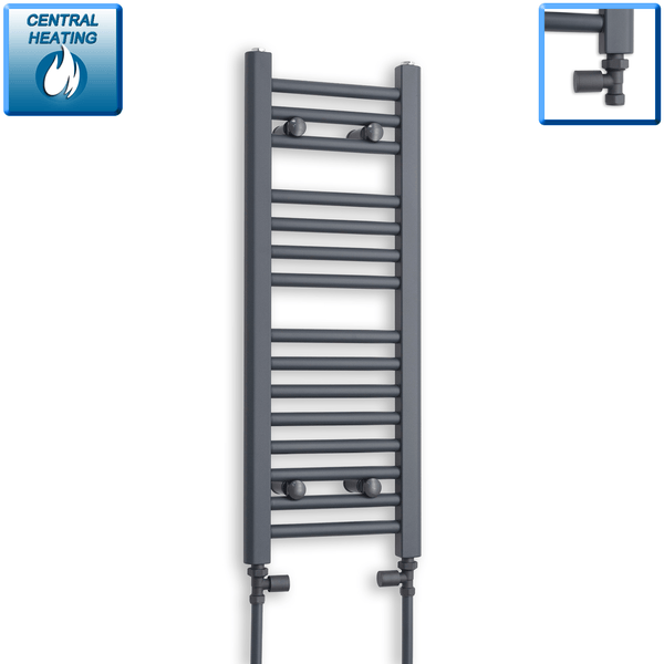With Straight Valve 300 x 800 Flat Anthracite Sand Grey Heated Towel Radiator